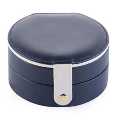 Imagem de 3FLQOOPP Caixa de joias para brincos e armazenamento de joias – Caixa compacta de couro PU com ganchos para colar, fivela de metal e forro macio com contas