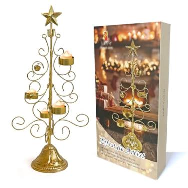 Imagem de Castiçais de Natal – Castiçais de árvore de Natal dourados com 4 braços para decoração de casa, velas de pilar, decoração de casa,