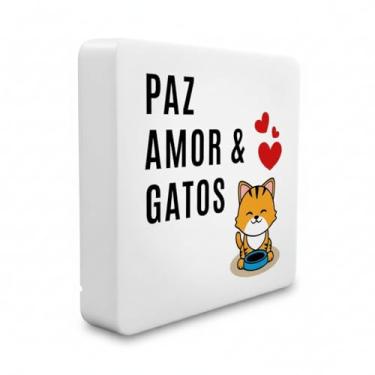 Imagem de Luminária Box Slim Paz, Amor e Gato USB, LED 5W, Bivolt, Polietileno, 20x18x5 cm, Luz Difusa