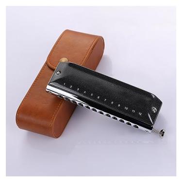 Imagem de Gaita preta em relevo de aço inoxidável com 12 furos chave C gaita cromática instrumento musical