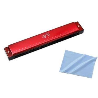 Imagem de Gaita profissional iniciantes adultos tremolo gaita C chave 24 furos fósforo bronze palheta capa de metal (vermelho)