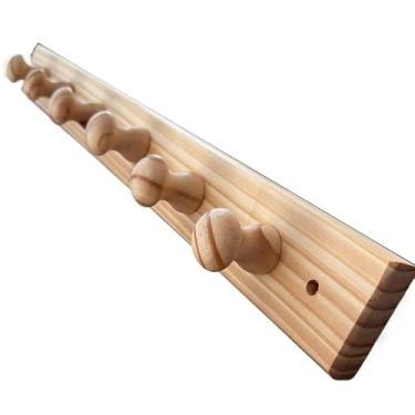 Imagem de Cabideiro Gancho de Parede em Madeira Pendurador de Roupas Bolsas Mochilas Madeira 4 ou 6 Ganchos - Bolsas, Mochilas e Acessórios - Ideal para Quarto, Banheiro e Entrada(6 ganchos (60cm))