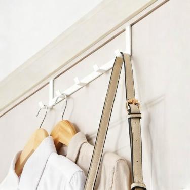 Imagem de Suporte de gancho sobre a porta, 5 ganchos para casacos, toalhas, bolsas, organizador para quarto, banheiro, armário (branco)