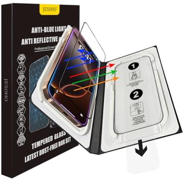 Imagem de Protetor de tela antirreflexo para iPhone 16 Pro Max, bloco de luz azul, anti-reflexo, grau militar, vidro temperado HD à prova de quebra com bandeja de fácil instalação, sensível ao toque, 9H