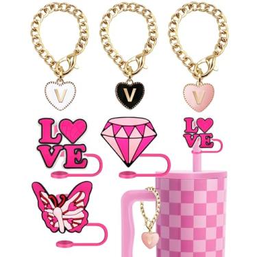 Imagem de Generic 6 peças de tampa de palha para copo compatível com Stanley Cup acessórios de 30 e 1,134 g, 3 peças de pingentes de letras com 3 peças de topo de palha de 10 mm tampas reutilizáveis de pontas