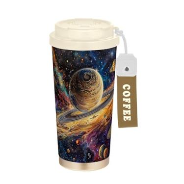 Imagem de SEHANY Caneca de viagem Galaxy Starry Sky de viagem de 500 ml Copos de café reutilizáveis revestidos de cerâmica com tampa à prova de vazamento, parede dupla, isolamento a vácuo, copo de café de aço