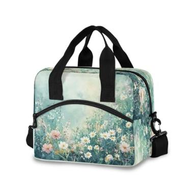Imagem de Blueangle Lancheira isolada com estampa de pintura em aquarela de prado, alça de ombro removível e alça - lancheira reutilizável para homens e mulheres (505)
