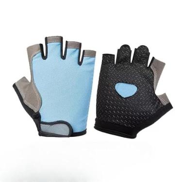 Imagem de Luvas de ciclismo fitness sem dedos, luvas de meio dedo, respiráveis, antiderrapantes, luvas de exercício para esportes ao ar livre (azul)
