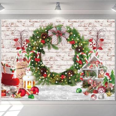 Imagem de Pano de fundo de Natal Feliz Natal, cana-de-doce, fundo fotográfico, guirlanda de Natal, faixa de parede de tijolo branco, para decoração de festa de Natal, Natal, véspera de família, adereços