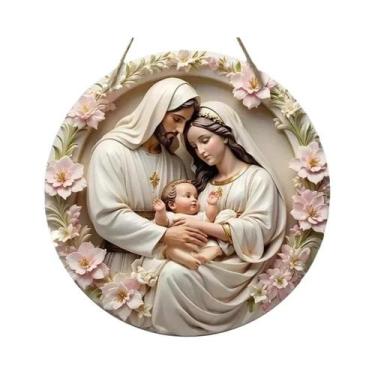 Imagem de Placa De Natal Redonda Em Metal Com Efeito De Relevo 2D Do Presépio De