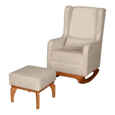Imagem de Poltrona De Amamentação E Descanso Renata Com Base Balanço E Puff Veludo Bege - Desk Design