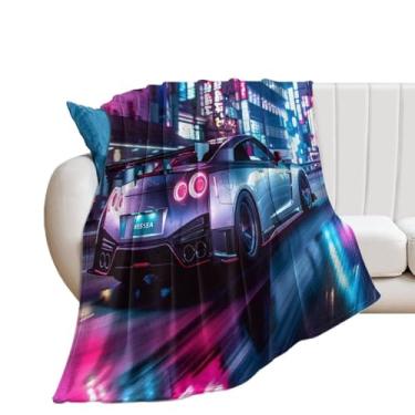Imagem de HouLaiZhe Cobertor de flanela super macio, o carro mais rápido R35 JDM nas ruas, cobertores leves de resfriamento para sofá-cama, cadeira, sofá, carro, viagens ao ar livre, leve, quente, 152 x 203 cm