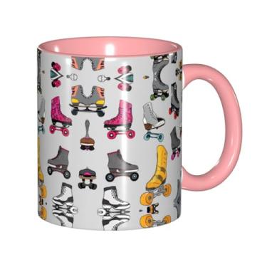 Imagem de Zeraoke Canecas de café criativas com estampa de patins coloridos retrô, personalizadas, presente para a família, tamanho de 325 ml, unissex