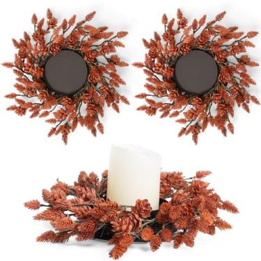 Imagem de Fuxdre 2 peças de guirlandas de anéis de vela de Natal, guirlanda de vela de 25 cm com pinha vermelha artificial, suporte de vela de Natal, decoração interna para casa, cozinha, mesa, centros de mesa