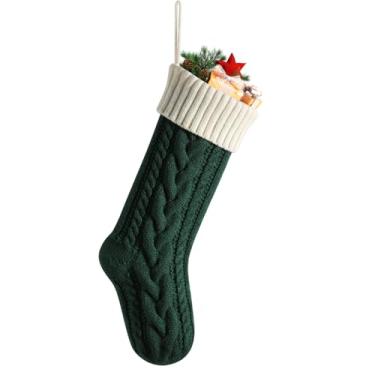 Imagem de Linpr Meias de Natal de 45,7 cm com design de cabo trançado grande, decorações de festas de fim de ano e presente de manhã de Natal para familiares e amigos, meias de Natal penduradas em lareira
