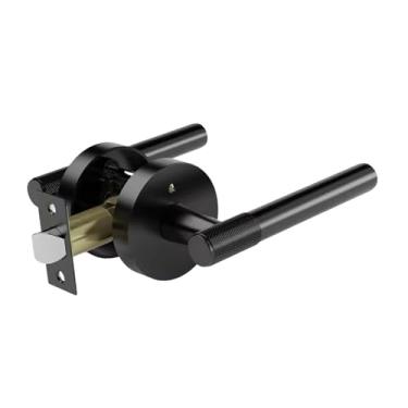 Imagem de Baoblaze Maçaneta interna para porta com trava, serrilhada, substituição sem chave, redonda, fechadura de passagem reforçada, Preto