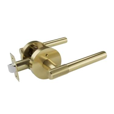 Imagem de Ｂｅｓｇａ Maçaneta interna com fechadura, e robusta, sem chave, com acabamento serrilhado, ideal para portas redondas de passagem em quartos ou, Ouro