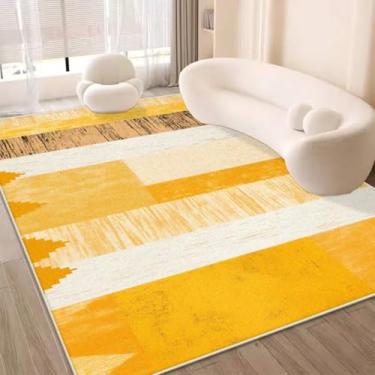 Imagem de Tapetes grandes amarelos abstratos para sala de estar, sofá de luxo, decoração de área, tapete para casa e quarto (6,5 x 13,1 pés (200 x 400 cm/JH0027-Flannel-8))