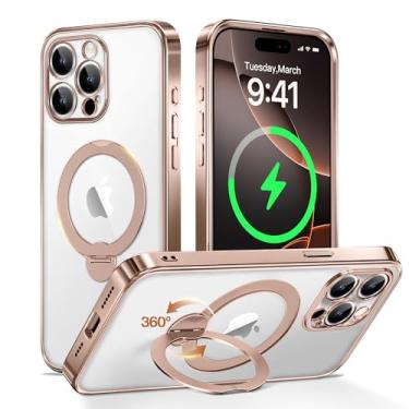 Imagem de Capa Desert Titanium para iPhone 15 Pro Max com suporte magnético giratório de 360°, [compatível com Magsafe] [proteção militar] [suporte de anel embutido] Capa de telefone à prova de choque para 15