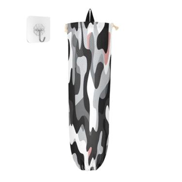 Imagem de Wassud Bolsa de plástico camuflada preta e branca, 1 pacote, suporte de parede para sacola de mercearia, armazenamento de cozinha para decoração de despensa de cozinha em casa