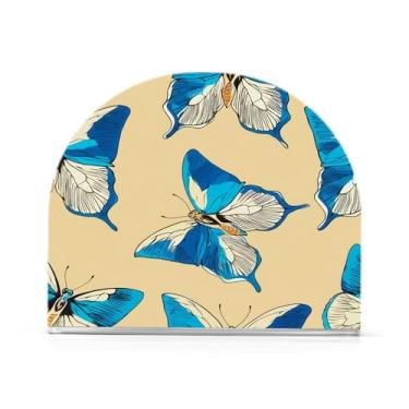 Imagem de Qilmy Porta-guardanapos, borboletas azuis, porta-guardanapos de acrílico transparente para mesa, suporte de guardanapo de coquetel de papel de seda para cozinha, dispensador de guardanapos de jantar