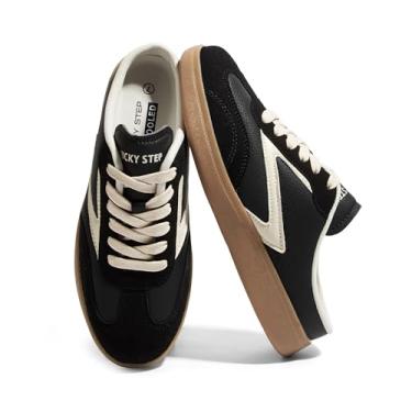 Imagem de LUCKY STEP Tênis Mule Feminino Chinelo Slip On Retrô Confortável Casual para Inverno (Preto/Branco, 8US-37BR-24.5MX)