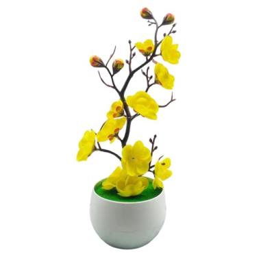 Imagem de Ioensy Planta artificial de mesa em vaso, flor de ameixeira artificial, bonsai, ornamento de mesa, flor simulada com vaso para sala de estar