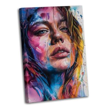 Imagem de Arte de parede de mulher colorida pinturas abstratas de graffiti para meninas impressões de pôster de retrato feminino para decoração de sala de estar (Retrato - 2,24 x 36 polegadas (60 x 90 cm))