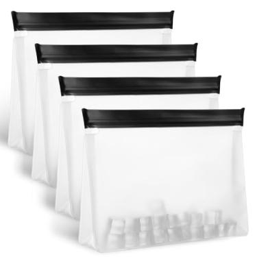 Imagem de LXUEJIE Saco reutilizável transparente à prova de vazamento, sacos de armazenamento de cubos de gelo de 25 x 19 cm com fecho de zíper seguro, sacos de armazenamento à prova d'água para viagens