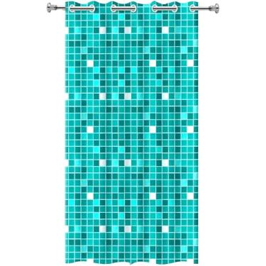 Imagem de Cortina de Box com Padrão de Azulejos Verde e Branco, com Visor e Ganchos Inclusos