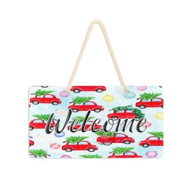 Imagem de Burbuja Placa de boas-vindas de carros de Natal para porta da frente, placa de boas-vindas de PVC para decoração de férias, 15 x 28 cm