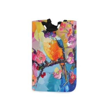 Imagem de CEBUGI Cesto de lavanderia colorido para pássaros, cesto de roupa suja dobrável para roupas, quarto, banheiro, dormitório