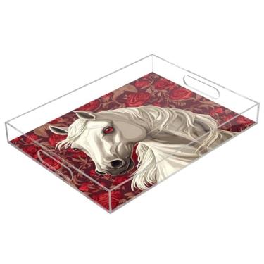 Imagem de STAYTOP Bandeja de servir de acrílico White Horse 15,7 × 11,20 cm, bandejas decorativas à prova de derramamento, organizador de bancada para café da manhã, chá, comida, maquiagem