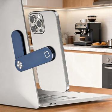 Imagem de Suporte de extensão de tela de telefone portátil – Suporte ajustável para laptop, suporte magnético para telefone, compacto e versátil para chamadas de vídeo e multitarefas (azul)