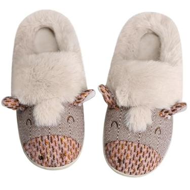 Imagem de Chinelos femininos fofos de pônei vermelho felpudo sem cadarço, Cinza, 5-6