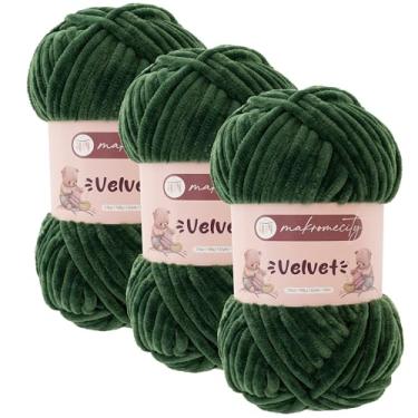 Imagem de Makromecity 3 novelos de fio de veludo 100 g (3,5 oz) / 120 m (132 jardas) fio de chenille premium 100% poliéster, ultra macio, antibolinhas, lavável na máquina, 30 cores para tricô e crochê (verde, 3