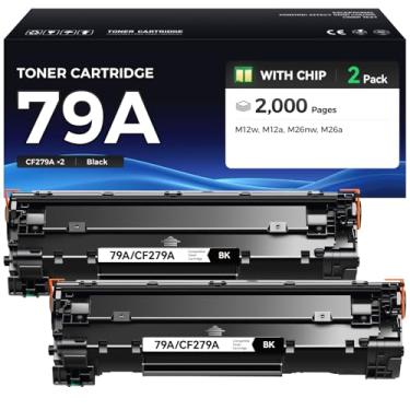 Imagem de Conjunto combo de cartucho de toner 79A (pacote com 2 unidades pretas com chip) Substituição de alto rendimento para HP 79A CF279A compatível com HP LaserJet Pro MFP M26nw M26a M12w M12a Tinta de
