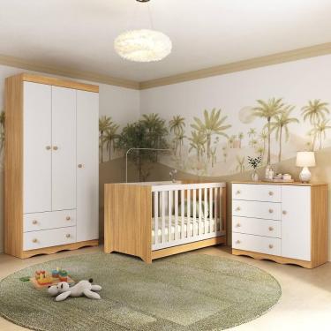 Imagem de Quarto De Bebê Completo Com Berço Americano 3 Em 1 Realeza Multimóveis MP4591 Madeirado-branco