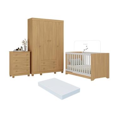 Imagem de Quarto De Bebê Completo Berço Americano 3 Em 1 Colchão Allegra Multimóveis MP4602 Madeirado