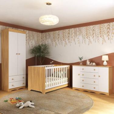 Imagem de Quarto De Bebê Completo Com Berço Americano 3 Em 1 Realeza Multimóveis MP4595 Madeirado-branco