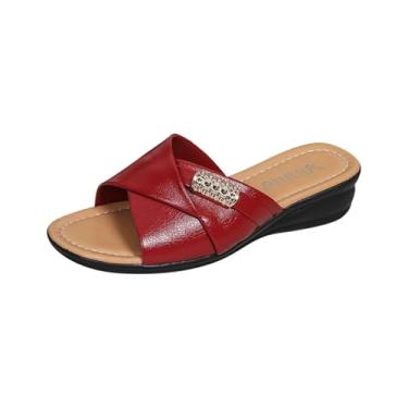 Imagem de Chinelo feminino aberto plataforma grossa plataforma deslizante casual primavera praia exterior interior chinelos sem cadarço, Vermelho, 36