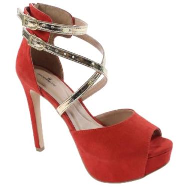 Imagem de Sandália Modarpe Meia Pata Salto Alto Fino Feminina M53 (Vermelho, BR, Adulto, Numérico, 36)