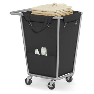 Imagem de SONGMICS Cesto de lavanderia com rodas, 130 L, cesto de roupa suja com bolsa removível, estrutura de aço resistente, tinta preta URLS008B01