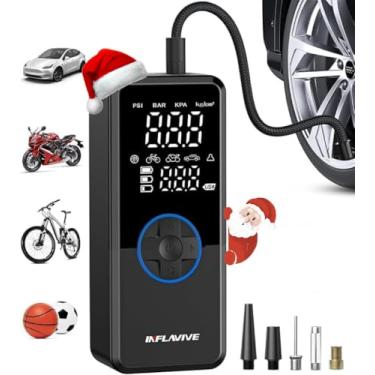 Imagem de Compressor de ar portátil com inflador de pneu, bomba de ar de pneu sem fio de inflação 4x mais rápida com medidor digital, desligamento automático, luz LED, bomba de ar elétrica para pneus de carro