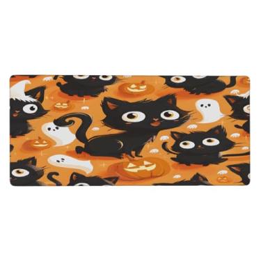 Imagem de Tapete de rato grande para o Dia das Bruxas, fofo, gato, fantasma, impermeável, tapete protetor de mesa estendido para computador, base de borracha antiderrapante para escritório, computador, teclado