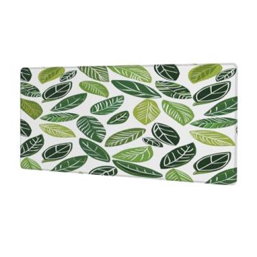 Imagem de Tapete de mouse com estampa verde de folhas grandes à prova d'água tapete protetor de mesa estendido para computador, base de borracha antiderrapante para escritório, computador, teclado, laptop e