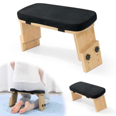 Imagem de BALAPET Banco de meditação de altura ajustável, cadeira de meditação dobrável portátil com almofada de veludo, banquinho ergonômico de meditação para ioga, atenção plena e prática zen (preto)