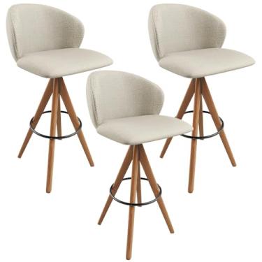 Imagem de Kit 03 Banquetas Alta Giratória Bar Cozinha Sala de Jantar Bar Mia L02 Linho Champagne - Lyam Decor