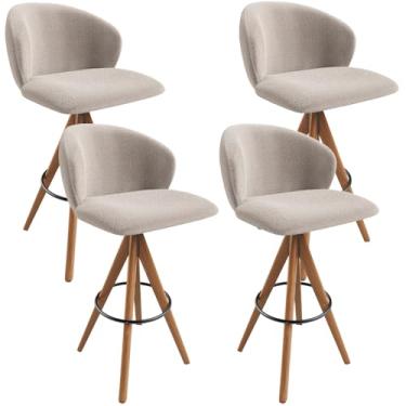 Imagem de Kit 04 Banquetas Alta Giratória Bar Cozinha Sala de Jantar Bar Mia L02 Bouclê Creme - Lyam Decor