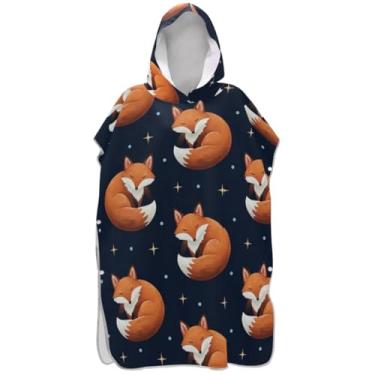 Imagem de Joisal Poncho de surfe azul marinho laranja raposas trocador adulto plus size ponchos para mulheres com capuz toalha de natação fofa
